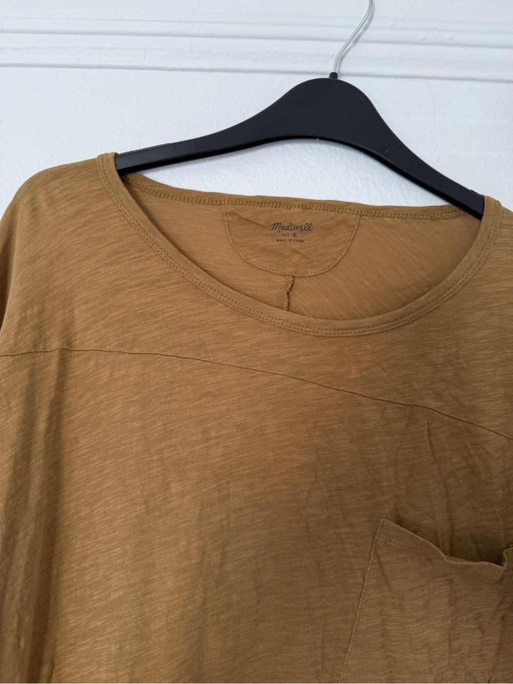 Madewell Long-Sleeve Pocket crop Tee 100% cotton swingy tee Caramel gold Brown - Picture 2 of 5